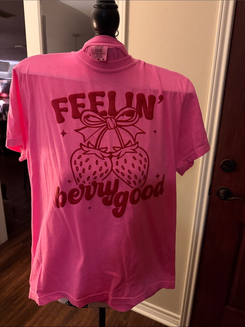 Comfort Colors Pink Tee with Red "Feelin' Berry Good" Graphic
